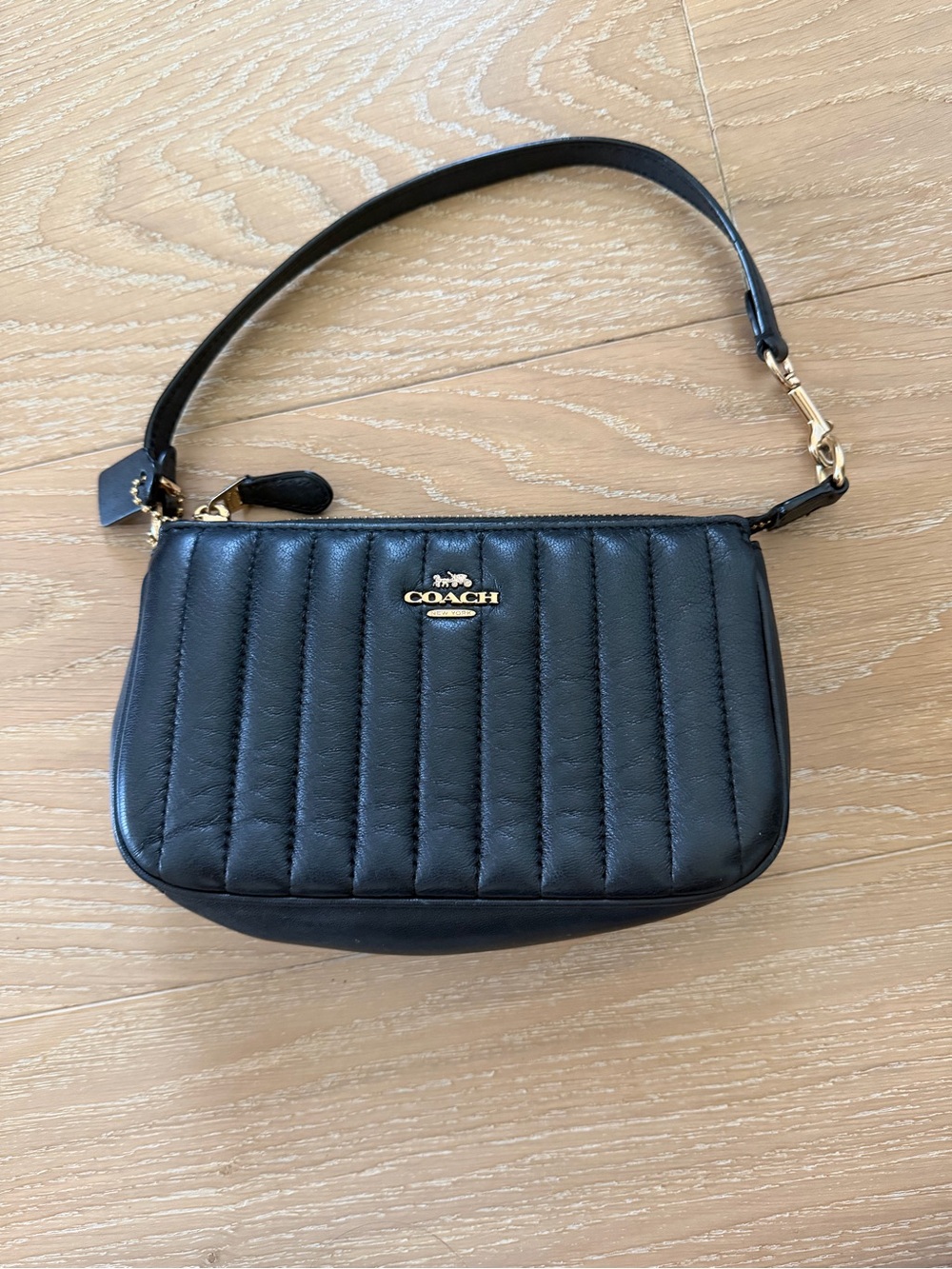 Black Leather Coach Linear Quilting Nolita 19 Wristlet